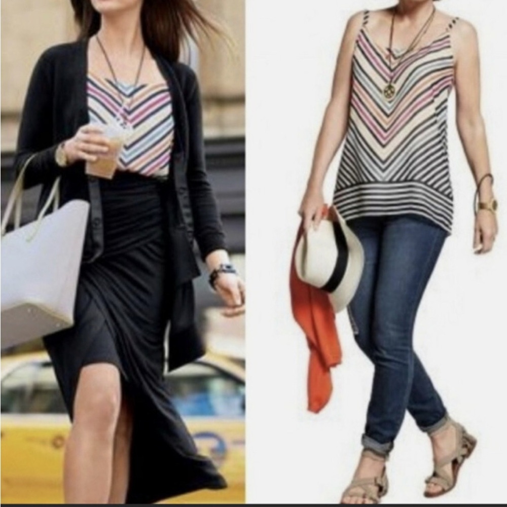 CAbi Chevron Stripe Tank in Black, White, Pink and Cream